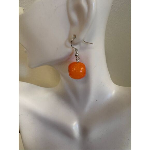 Orange and Peeled Orange Statement Earrings - Picture 5 of 5